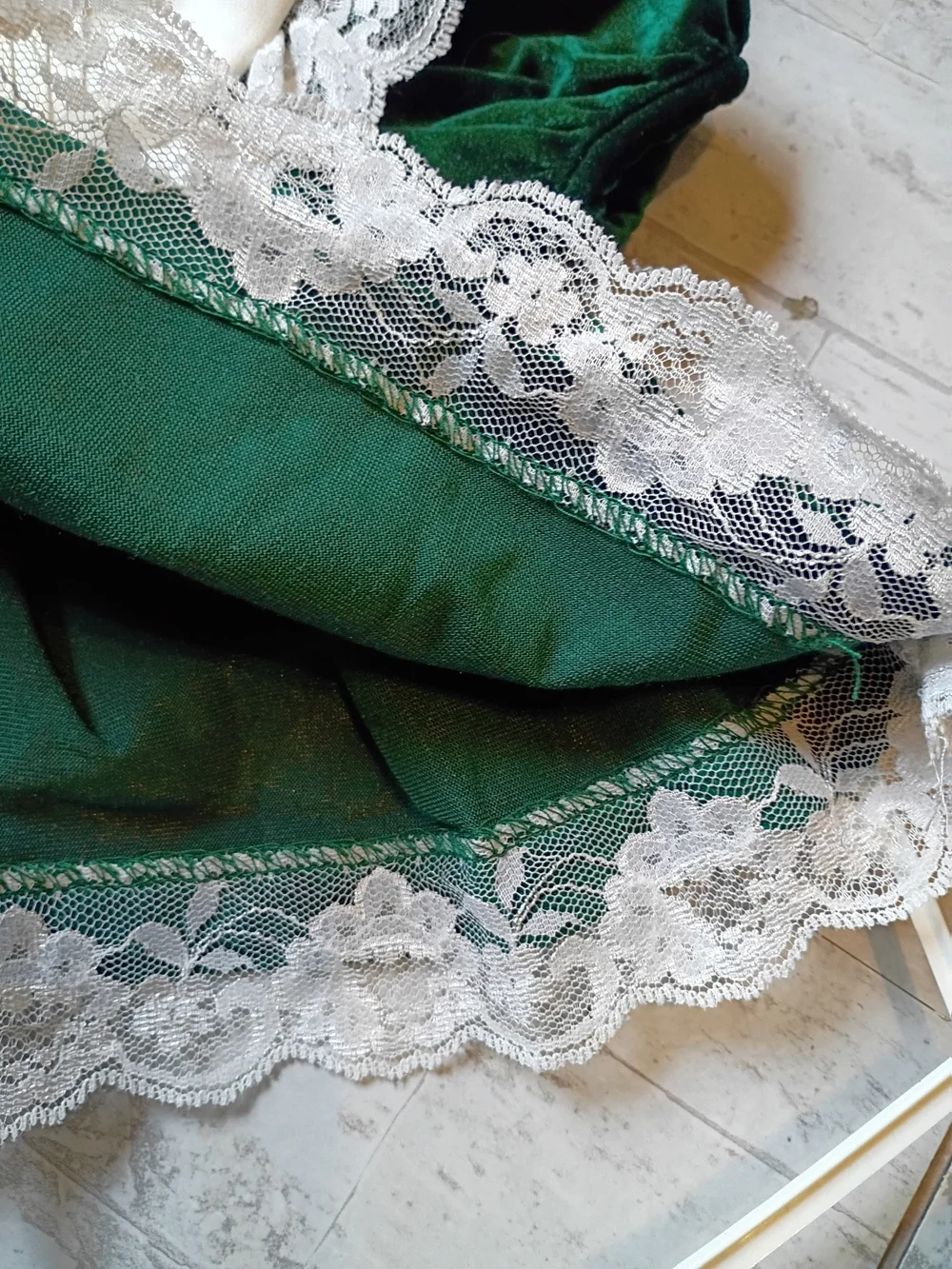 Vintage baby girls outfit 3 months green velour & lace